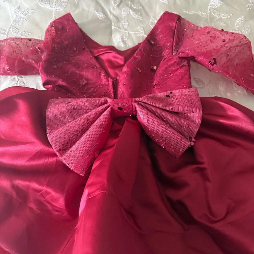 Wine red Sparkly sequin puffy tulle princess dress